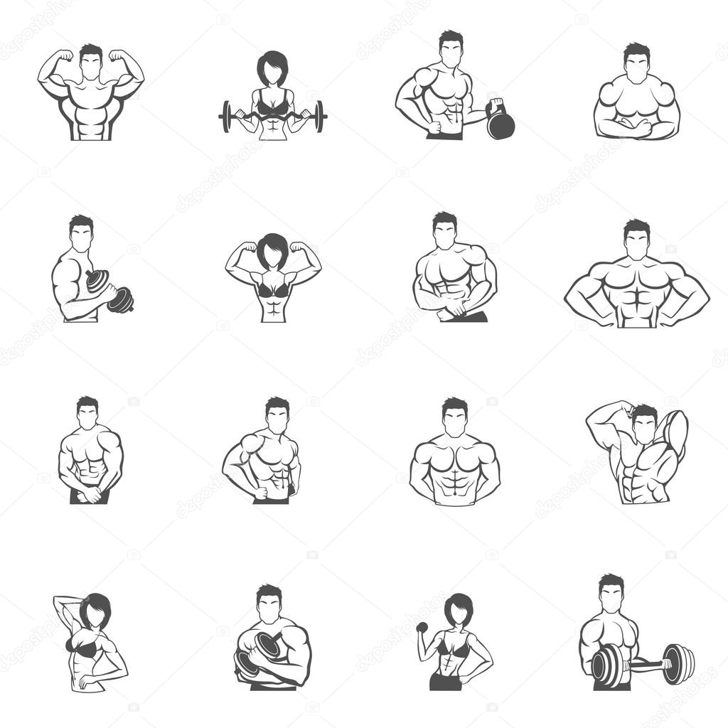 Bodybuilding fitness gym icons black