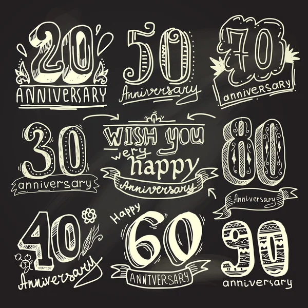 Anniversary signs chalkboard set — Stock Vector