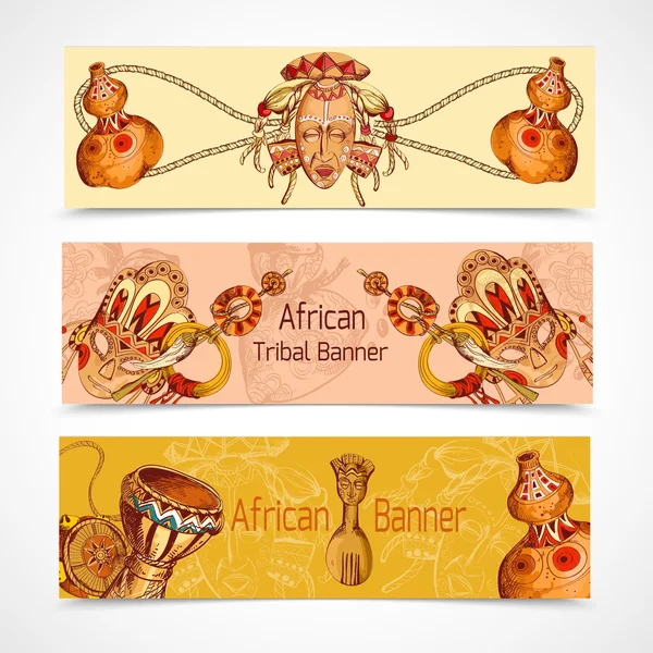 Afrika skiss färgade banners horisontella — Stock vektor