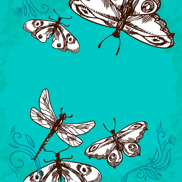 Butterflies and dragonflies background — Stock Vector