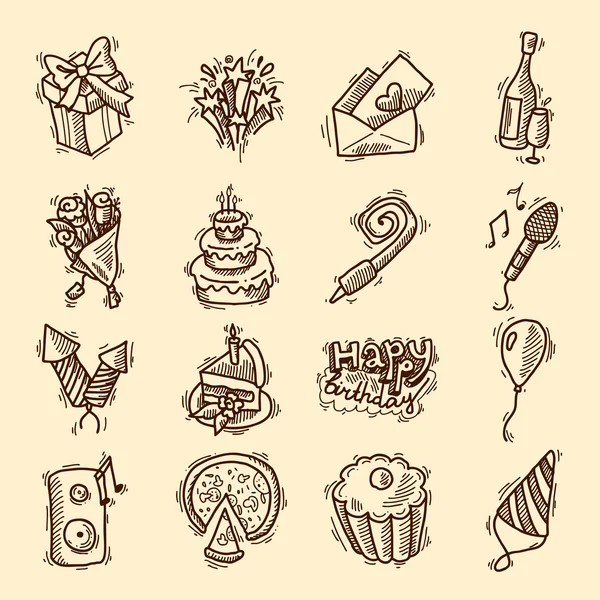 Conjunto de iconos de boceto de cumpleaños — Vector de stock