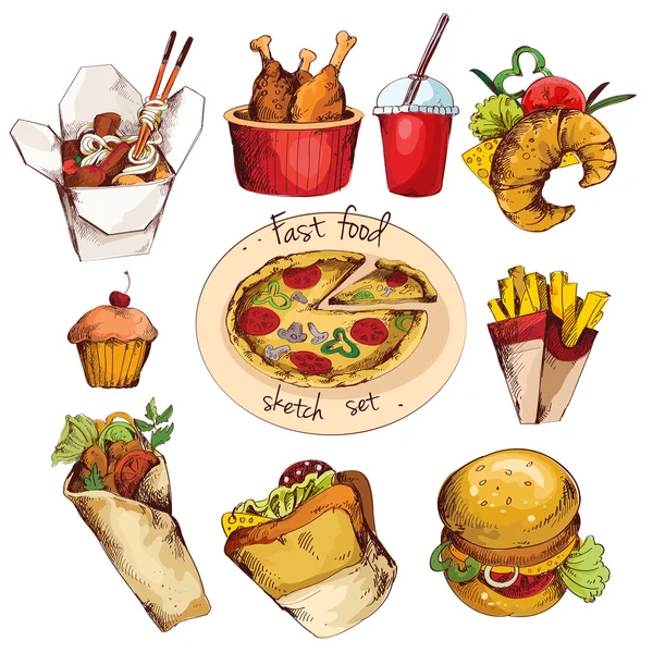 Set di sketch fast food — Vettoriale Stock