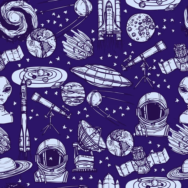 Space sketch seamless pattern — Stock Vector