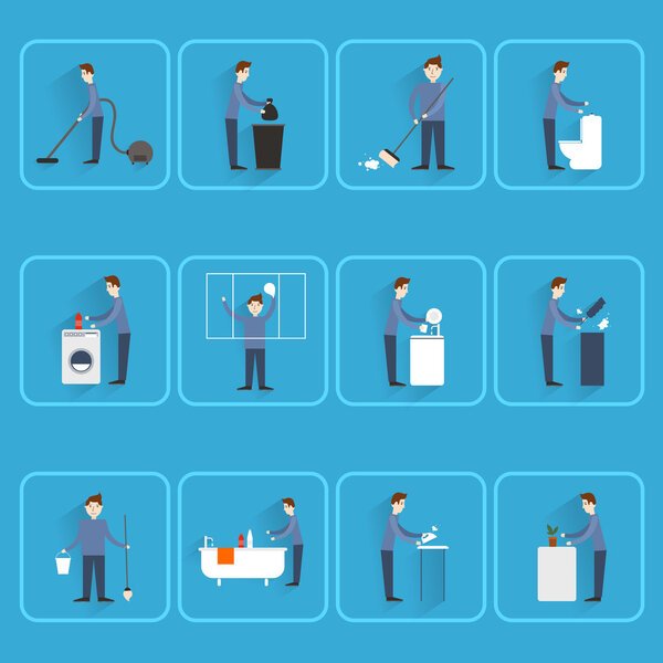 Cleaning people flat icons