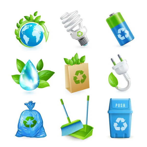 Conjunto de ícones de ecologia e resíduos — Vetor de Stock