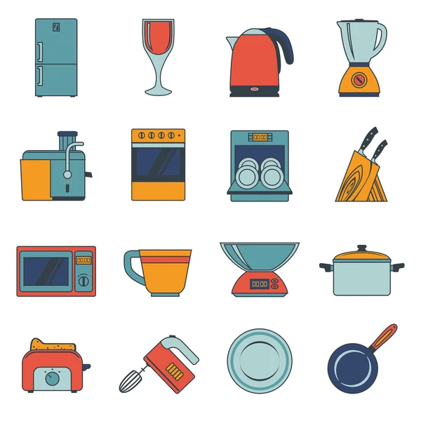 Keuken apparaten pictogrammen platte — Stockvector