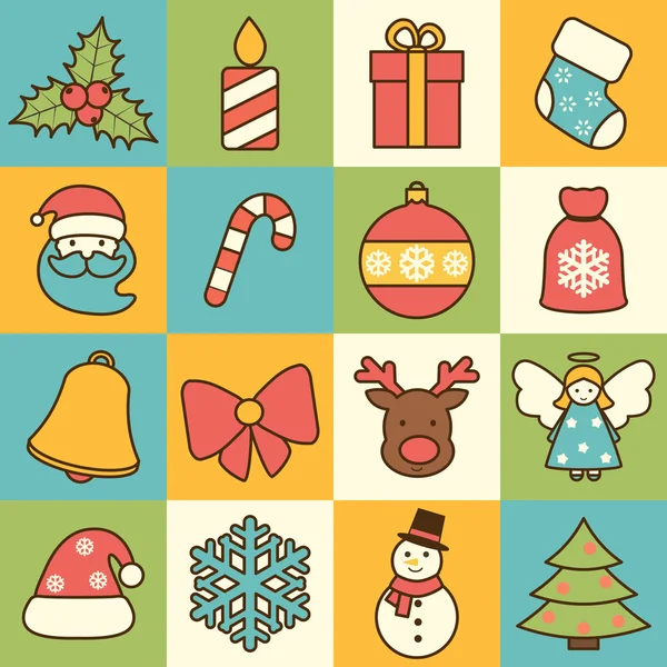 Conjunto de iconos de Navidad línea plana — Archivo Imágenes Vectoriales