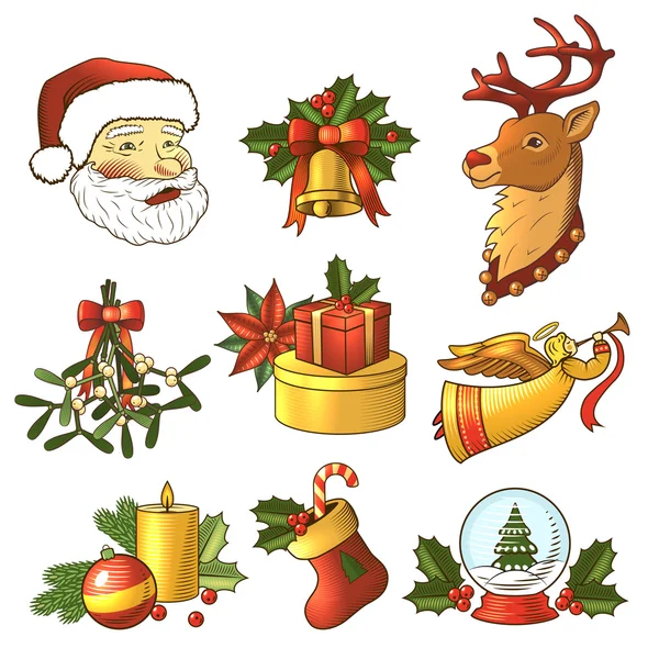 Christmas icons colored set — Stock Vector