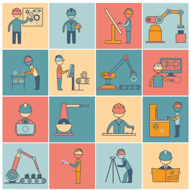 Engineering icons flat line clipart