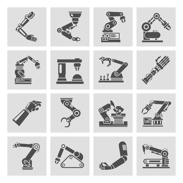 Robotarm pictogrammen zwart — Stockvector