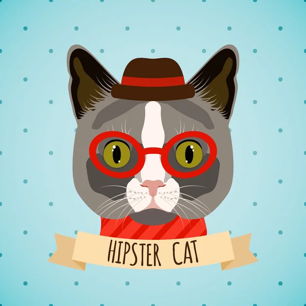 Hipster kedi portre — Stok Vektör