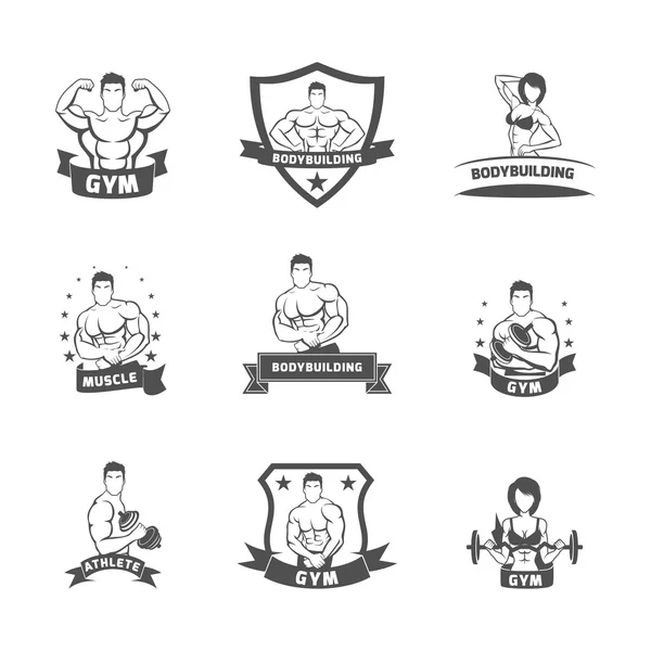 Bodybuilding γυμναστήριο γυμναστήριο ετικέτα μαύρο — Διανυσματικό Αρχείο