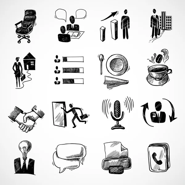 Oficina bosquejo iconos conjunto — Vector de stock