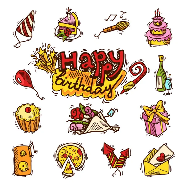 Conjunto de iconos de color de boceto de cumpleaños — Vector de stock