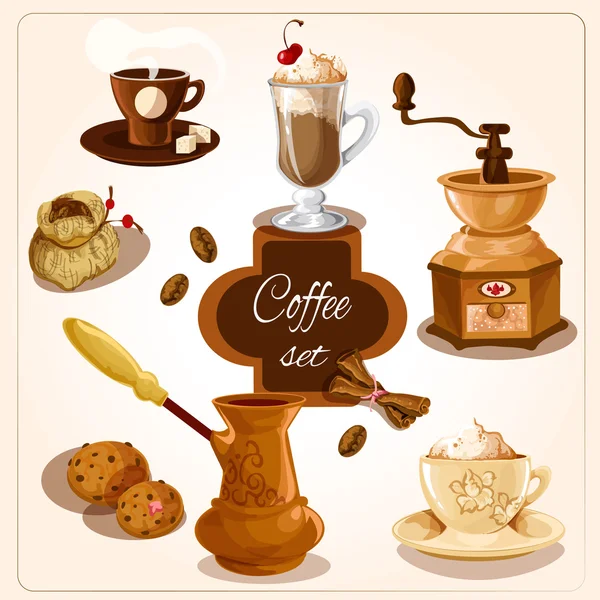 Conjunto decorativo café —  Vetores de Stock