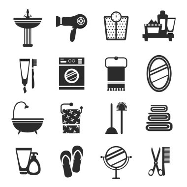 Siyah ve beyaz banyo Icon set