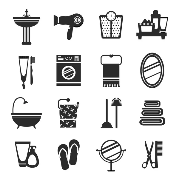 Bathroom icon set black and white — Stock Vector