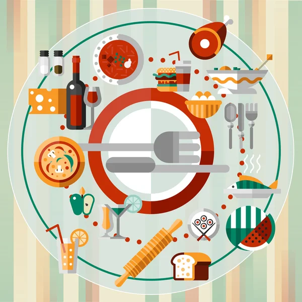 Plaque d'icônes alimentaires — Image vectorielle