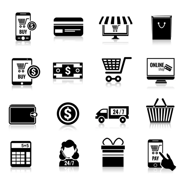 Juego de iconos de comercio electrónico negro — Vector de stock