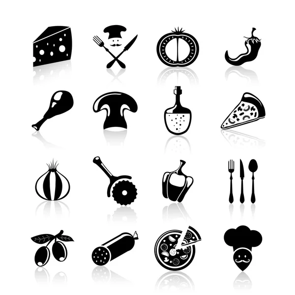 Conjunto de iconos de pizzería negro — Archivo Imágenes Vectoriales