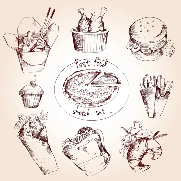 快餐食品素描集 — 图库矢量图片