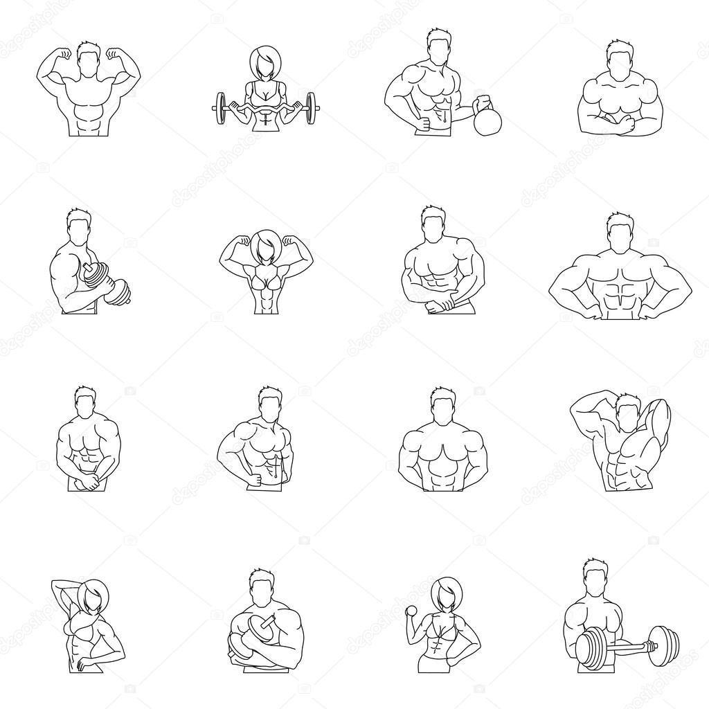 Bodybuilding fitness gym icons