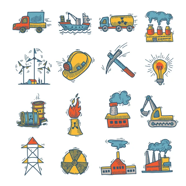 Juego de iconos de boceto industrial — Vector de stock