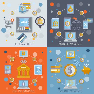 Mobil bankacılık simgeler düz