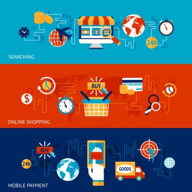Online alışveriş afiş kümesi