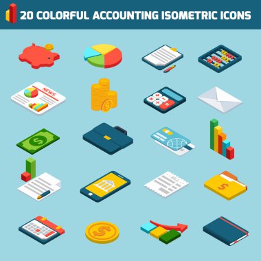 İzometrik muhasebe Icons set