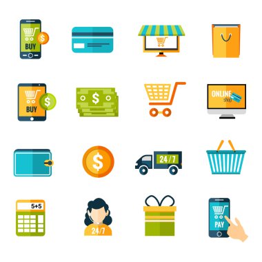 e-ticaret simgeleri düz ayarlamak