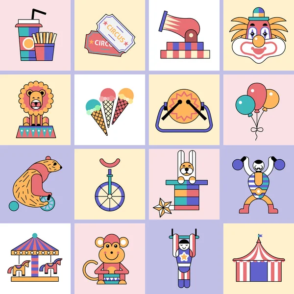 Circus icons set flat line — Stock Vector