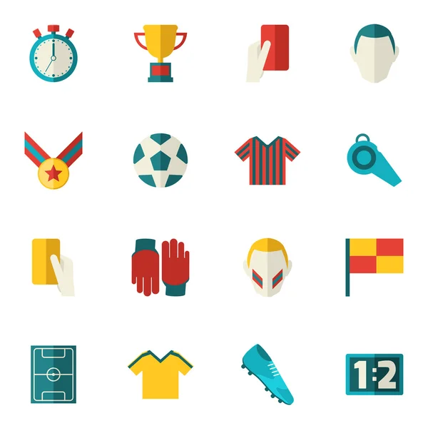 Iconos de fútbol plano — Vector de stock