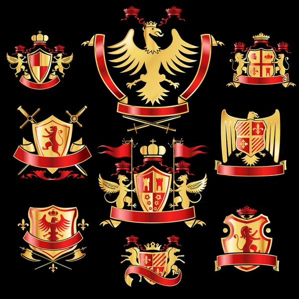 Heraldikai címkék arany piros — Stock Vector