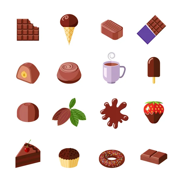 Iconos de chocolate planos — Vector de stock