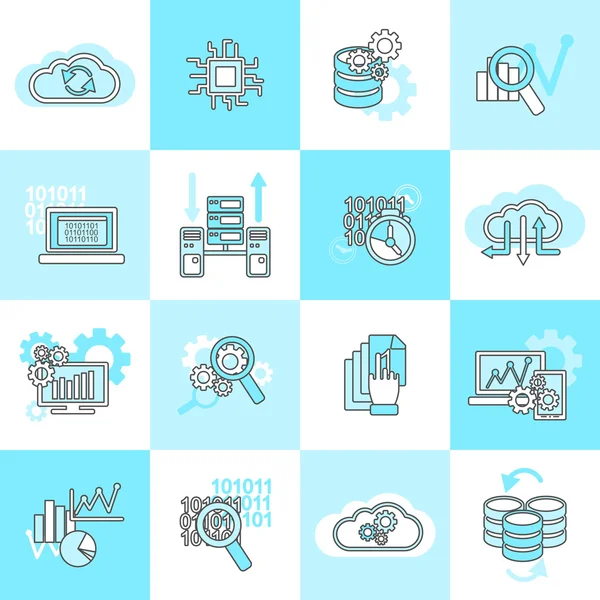 Database analytics icons flat — Stock Vector