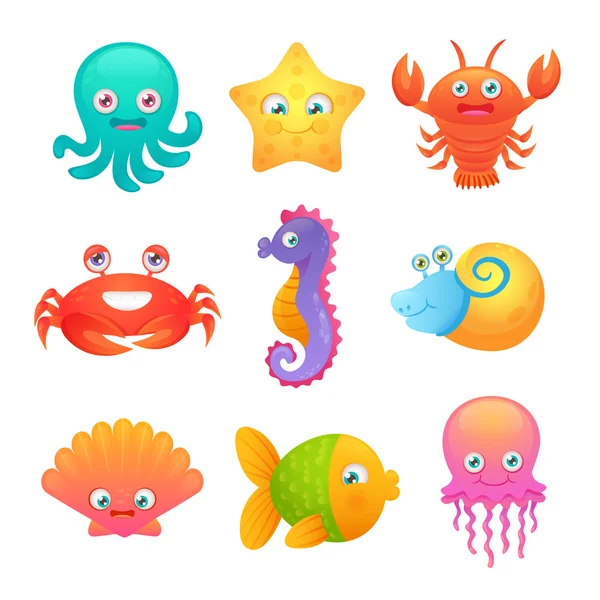 Lindos animales marinos — Vector de stock