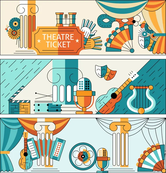Theater platte lijn banner set — Stockvector
