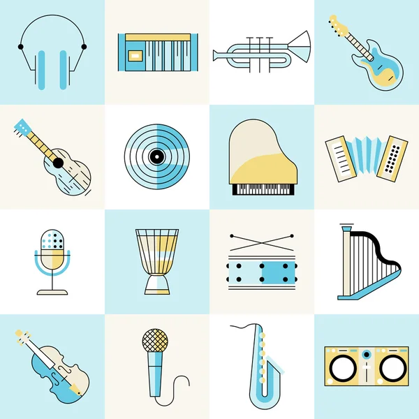 Musical instruments flat line set — Stock Vector