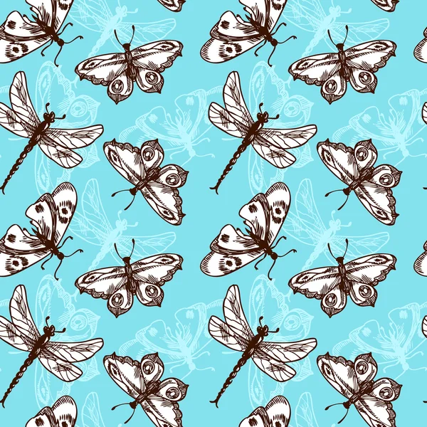 Butterflies and dragonflies seamless pattern — Stock Vector