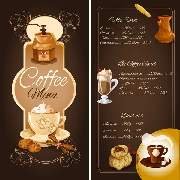 咖啡咖啡馆的菜单 — 图库矢量图片