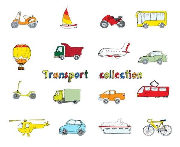 Conjunto de doodle de transporte colorido — Vetor de Stock