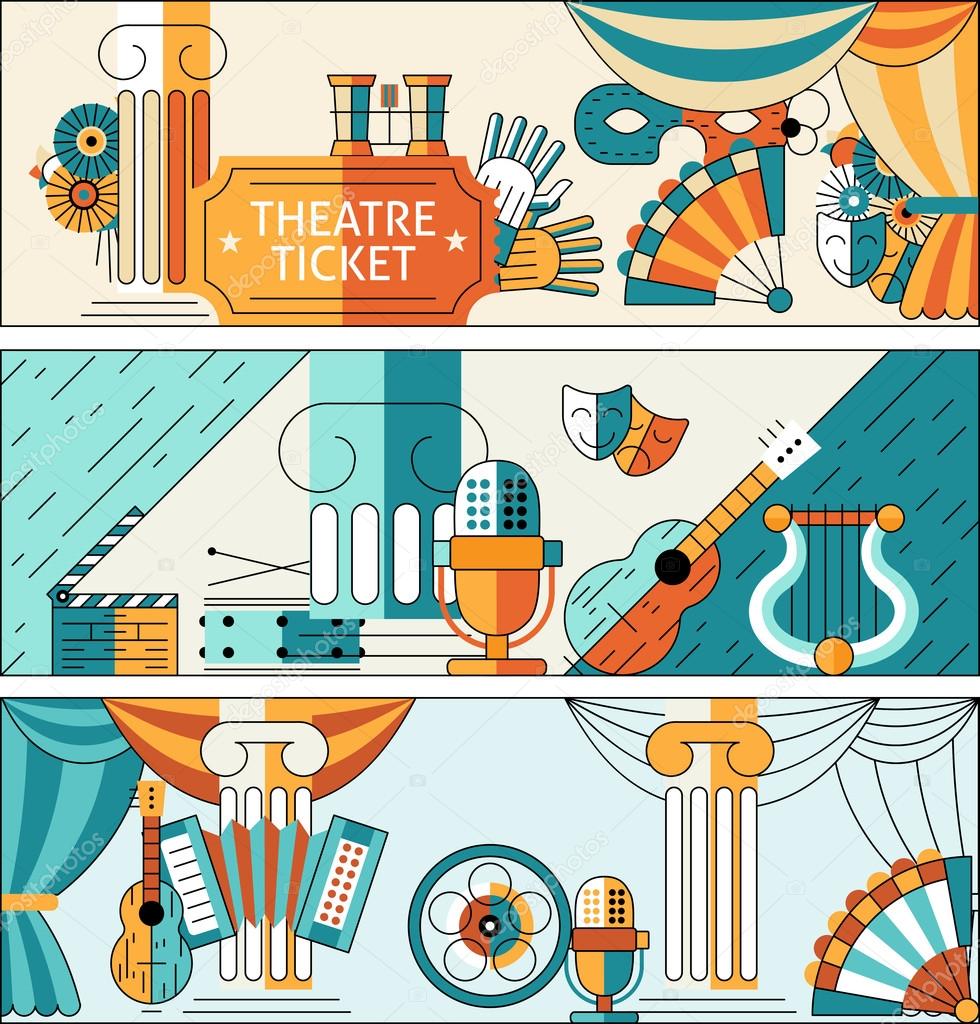 Theatre flat line banner set