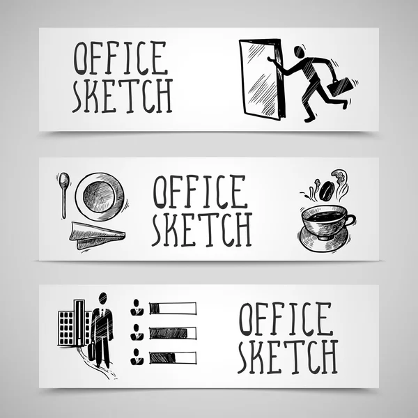 Office sketch banner set — Stock Vector