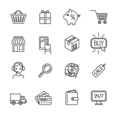 E-ticaret simgeler alışveriş düz anahat ayarla