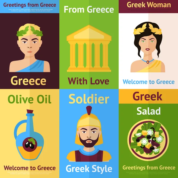 Grécia mini cartaz conjunto — Vetor de Stock