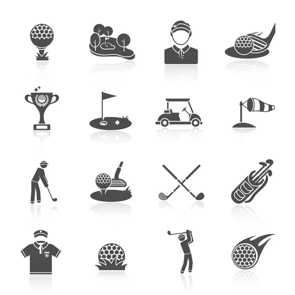 Conjunto de iconos de golf negro — Archivo Imágenes Vectoriales