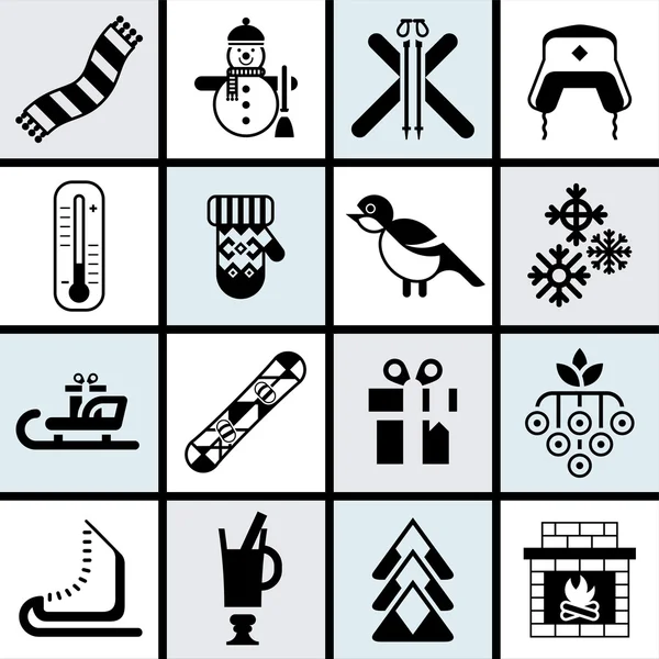 Winter pictogrammen instellen zwart — Stockvector