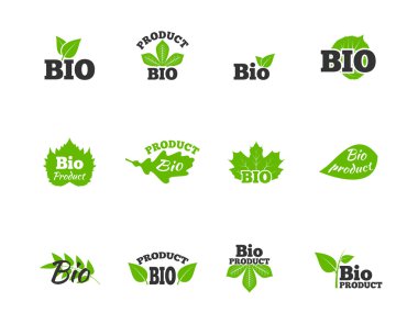 Green leaves flat icons set clipart
