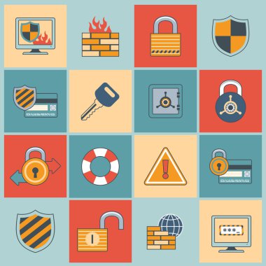 Düz çizgi güvenlik Icons set